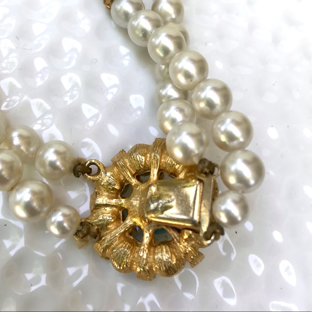 Vintage 50’s faux turquoise & pearl beaded double necklace - Picture 3 of 6
